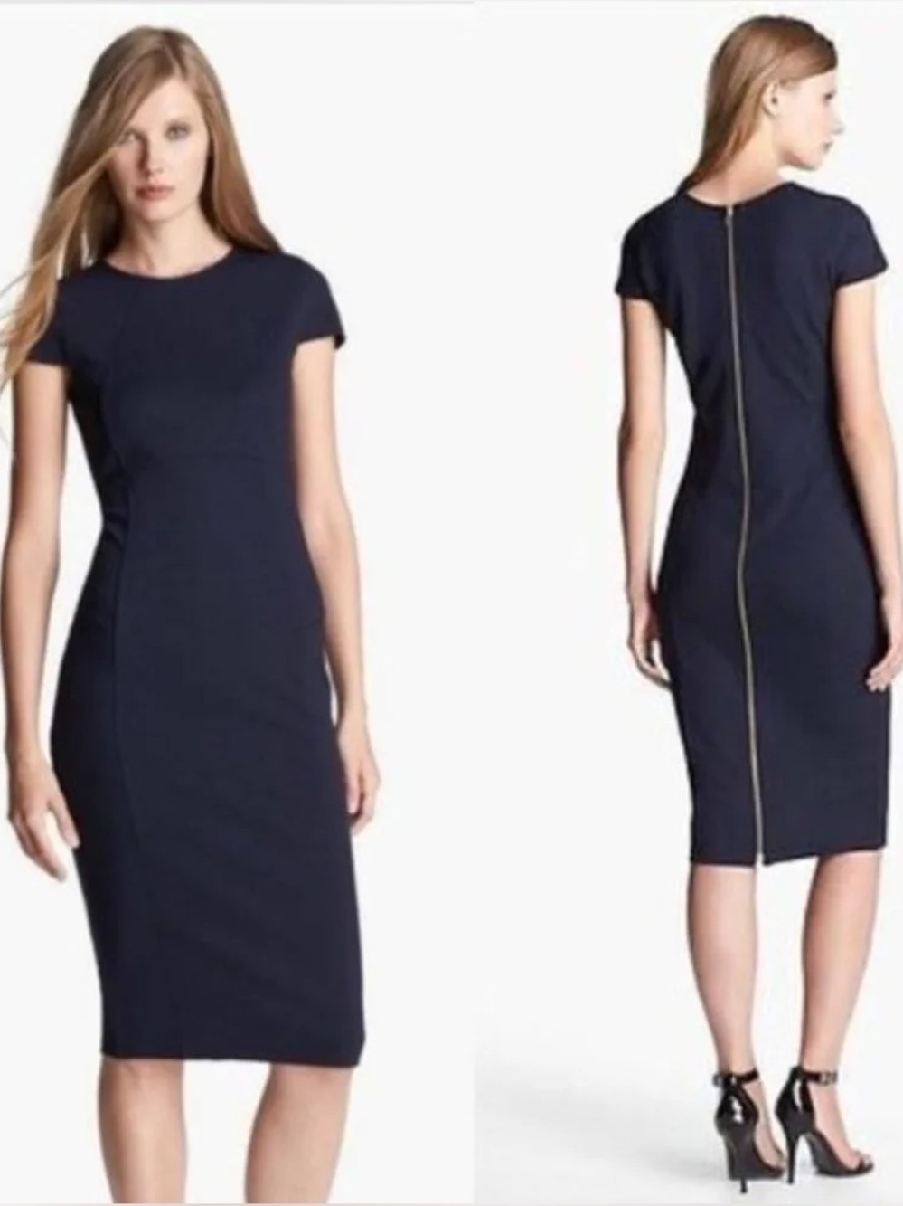 Felicity & Coco Navy Sheath Dress with 2-way Back Zip / size XS